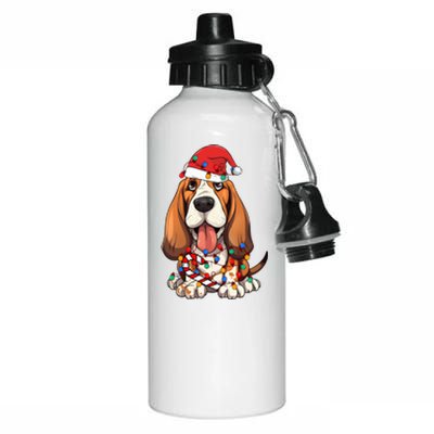 Basset Hound Santa Christmas Lights Dog Lover Xmas Pajama  Aluminum Water Bottle