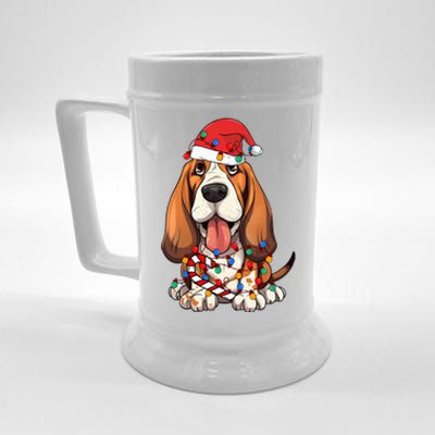 Basset Hound Santa Christmas Lights Dog Lover Xmas Pajama  Beer Stein