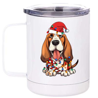 Basset Hound Santa Christmas Lights Dog Lover Xmas Pajama  12 oz Stainless Steel Tumbler Cup