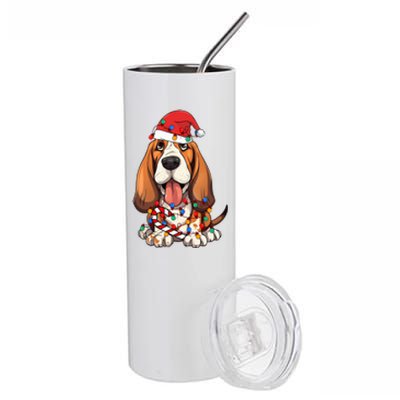 Basset Hound Santa Christmas Lights Dog Lover Xmas Pajama  Stainless Steel Tumbler