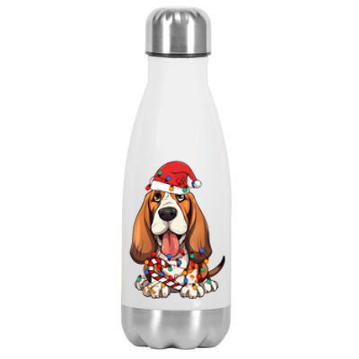 Basset Hound Santa Christmas Lights Dog Lover Xmas Pajama  Stainless Steel Insulated Water Bottle