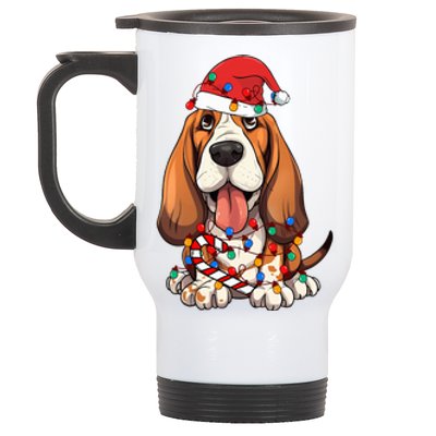 Basset Hound Santa Christmas Lights Dog Lover Xmas Pajama  Stainless Steel Travel Mug