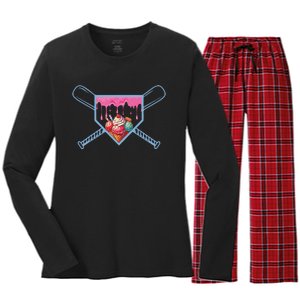 Baseball Home Social Club For Boy Ice Cream Drip Women's Long Sleeve Flannel Pajama Set 