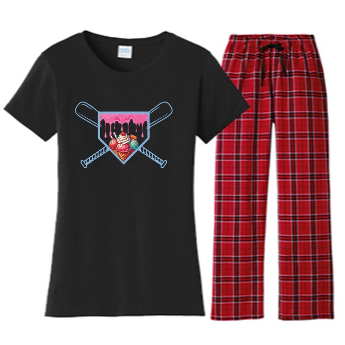 Baseball Home Social Club For Boy Ice Cream Drip Women's Flannel Pajama Set