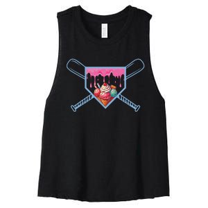 Baseball Home Social Club For Boy Ice Cream Drip Women's Racerback Cropped Tank