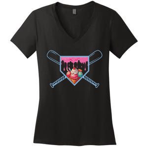 Baseball Home Social Club For Boy Ice Cream Drip Women's V-Neck T-Shirt