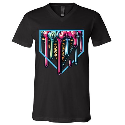 Baseball Home Social Club For Boy Ice Cream Drip V-Neck T-Shirt