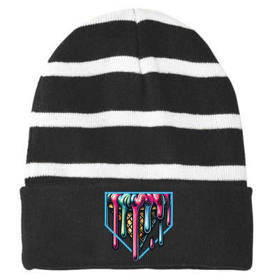 Baseball Home Social Club For Boy Ice Cream Drip Striped Beanie with Solid Band