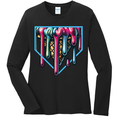 Baseball Home Social Club For Boy Ice Cream Drip Ladies Long Sleeve Shirt