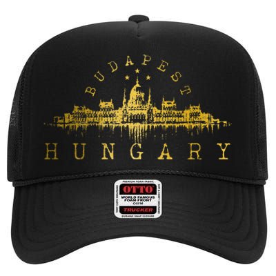 Budapest Hungary Skyline Souvenir Vintage High Crown Mesh Back Trucker Hat