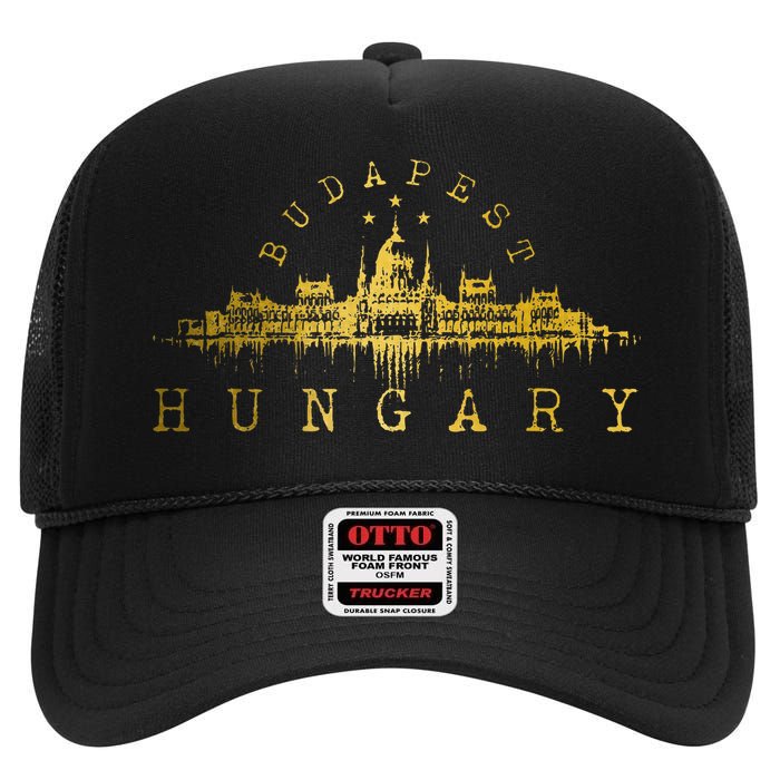 Budapest Hungary Skyline Souvenir Vintage High Crown Mesh Back Trucker Hat