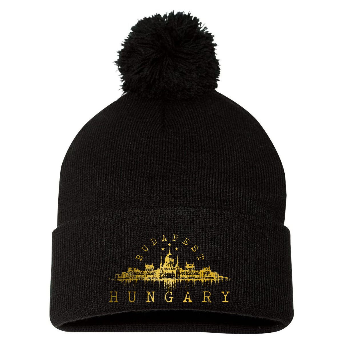 Budapest Hungary Skyline Souvenir Vintage Pom Pom 12in Knit Beanie