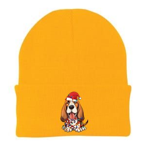 Basset Hound Santa Christmas Lights Dog Lover Xmas Pajama Knit Cap Winter Beanie