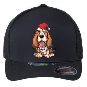 Basset Hound Santa Christmas Lights Dog Lover Xmas Pajama Flexfit Unipanel Trucker Cap