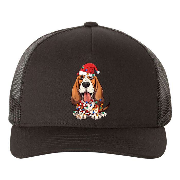 Basset Hound Santa Christmas Lights Dog Lover Xmas Pajama Yupoong Adult 5-Panel Trucker Hat