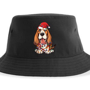 Basset Hound Santa Christmas Lights Dog Lover Xmas Pajama Sustainable Bucket Hat