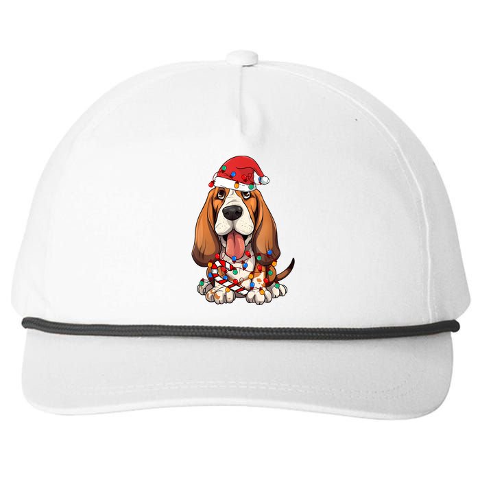 Basset Hound Santa Christmas Lights Dog Lover Xmas Pajama Snapback Five-Panel Rope Hat