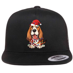 Basset Hound Santa Christmas Lights Dog Lover Xmas Pajama Flat Bill Trucker Hat