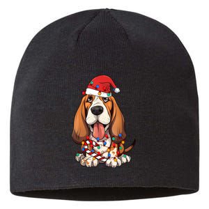 Basset Hound Santa Christmas Lights Dog Lover Xmas Pajama Sustainable Beanie