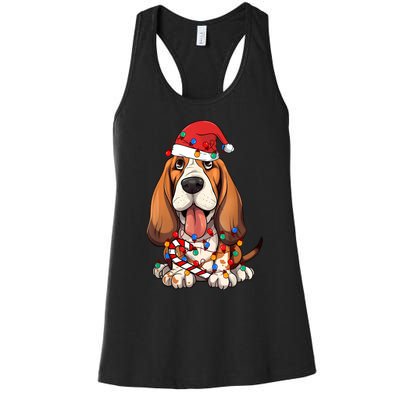 Basset Hound Santa Christmas Lights Dog Lover Xmas Pajama Women's Racerback Tank