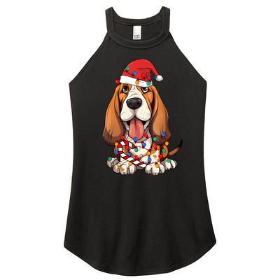 Basset Hound Santa Christmas Lights Dog Lover Xmas Pajama Women’s Perfect Tri Rocker Tank