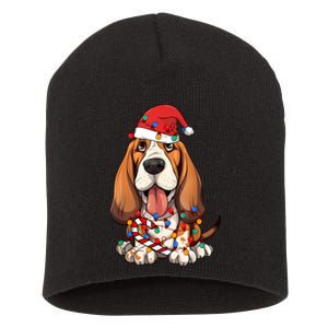 Basset Hound Santa Christmas Lights Dog Lover Xmas Pajama Short Acrylic Beanie