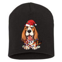 Basset Hound Santa Christmas Lights Dog Lover Xmas Pajama Short Acrylic Beanie