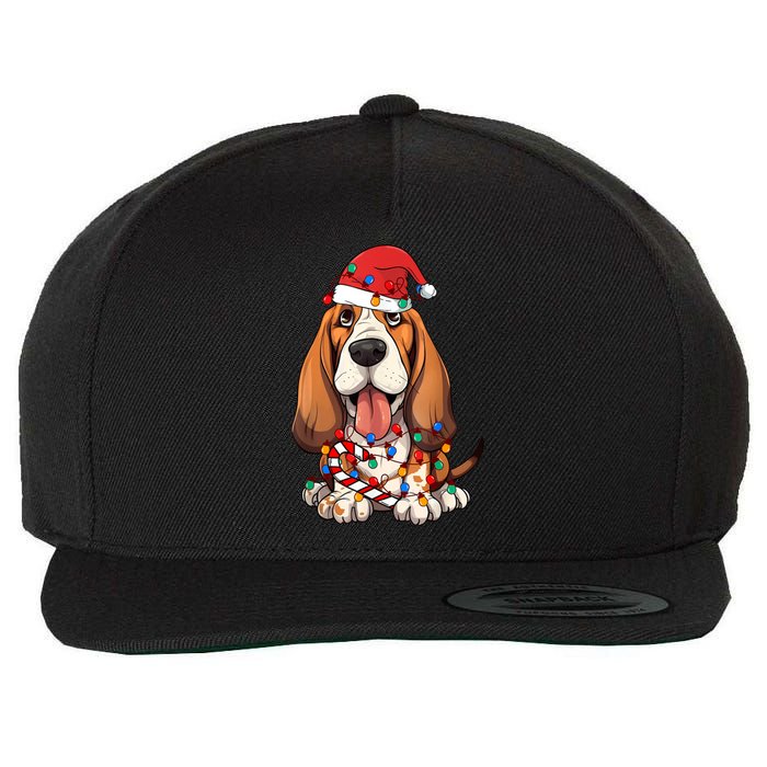 Basset Hound Santa Christmas Lights Dog Lover Xmas Pajama Wool Snapback Cap