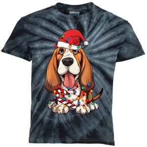 Basset Hound Santa Christmas Lights Dog Lover Xmas Pajama Kids Tie-Dye T-Shirt