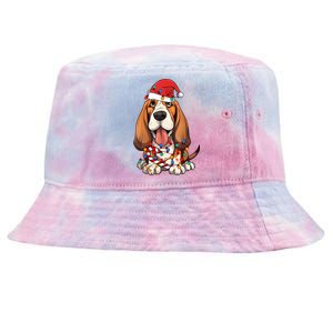 Basset Hound Santa Christmas Lights Dog Lover Xmas Pajama Tie-Dyed Bucket Hat