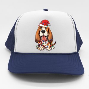 Basset Hound Santa Christmas Lights Dog Lover Xmas Pajama Trucker Hat