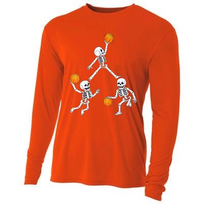 Basketball Halloween Skeleton Dunking Dribble Boys Teen Cooling Performance Long Sleeve Crew