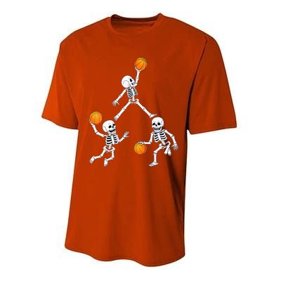 Basketball Halloween Skeleton Dunking Dribble Boys Teen Performance Sprint T-Shirt