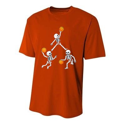 Basketball Halloween Skeleton Dunking Dribble Boys Teen Youth Performance Sprint T-Shirt