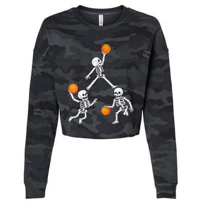 Basketball Halloween Skeleton Dunking Dribble Boys Teen Cropped Pullover Crew