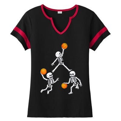 Basketball Halloween Skeleton Dunking Dribble Boys Teen Ladies Halftime Notch Neck Tee