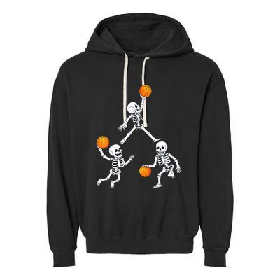 Basketball Halloween Skeleton Dunking Dribble Boys Teen Garment-Dyed Fleece Hoodie