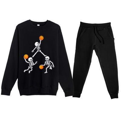 Basketball Halloween Skeleton Dunking Dribble Boys Teen Premium Crewneck Sweatsuit Set