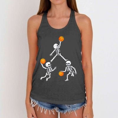 Basketball Halloween Skeleton Dunking Dribble Boys Teen Women's Knotted Racerback Tank