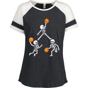 Basketball Halloween Skeleton Dunking Dribble Boys Teen Enza Ladies Jersey Colorblock Tee