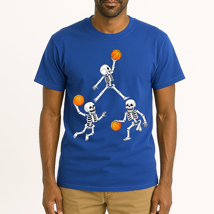 Basketball Halloween Skeleton Dunking Dribble Boys Teen Tall T-Shirt