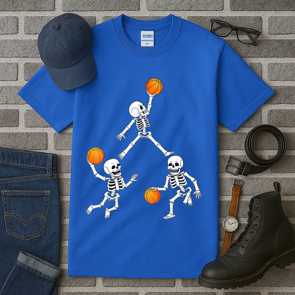 Basketball Halloween Skeleton Dunking Dribble Boys Teen Tall T-Shirt