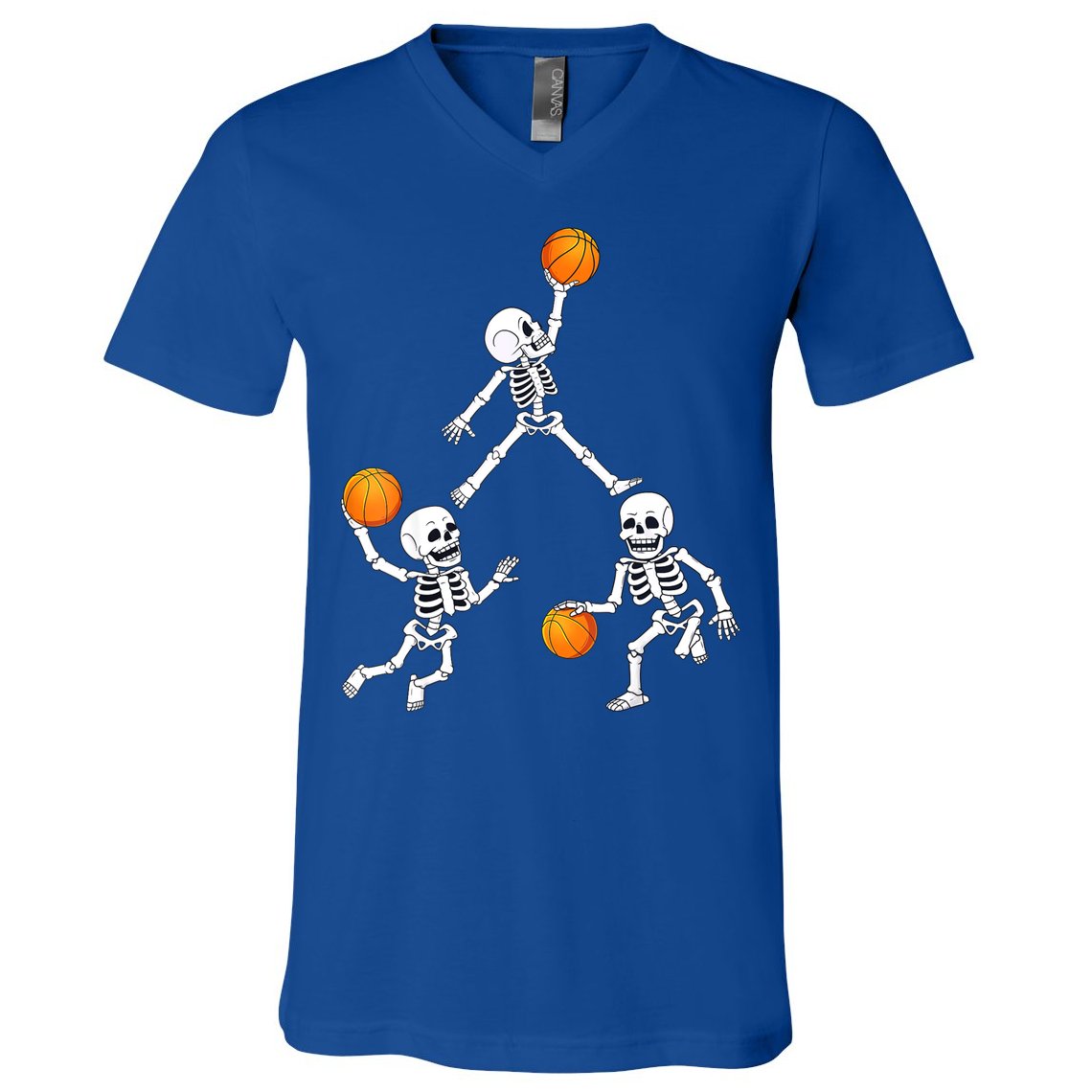 Basketball Halloween Skeleton Dunking Dribble Boys Teen V-Neck T-Shirt