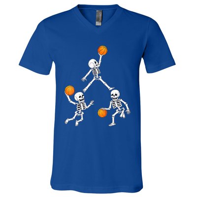 Basketball Halloween Skeleton Dunking Dribble Boys Teen V-Neck T-Shirt