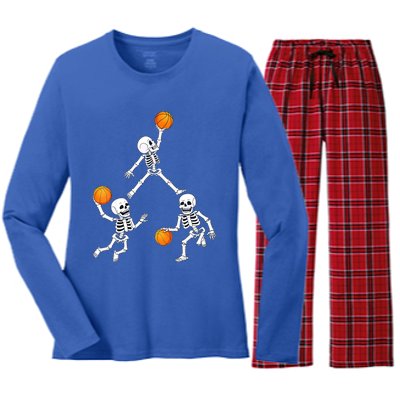 Basketball Halloween Skeleton Dunking Dribble Boys Teen Women's Long Sleeve Flannel Pajama Set 