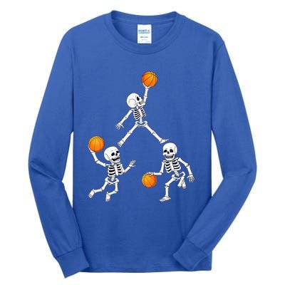 Basketball Halloween Skeleton Dunking Dribble Boys Teen Tall Long Sleeve T-Shirt