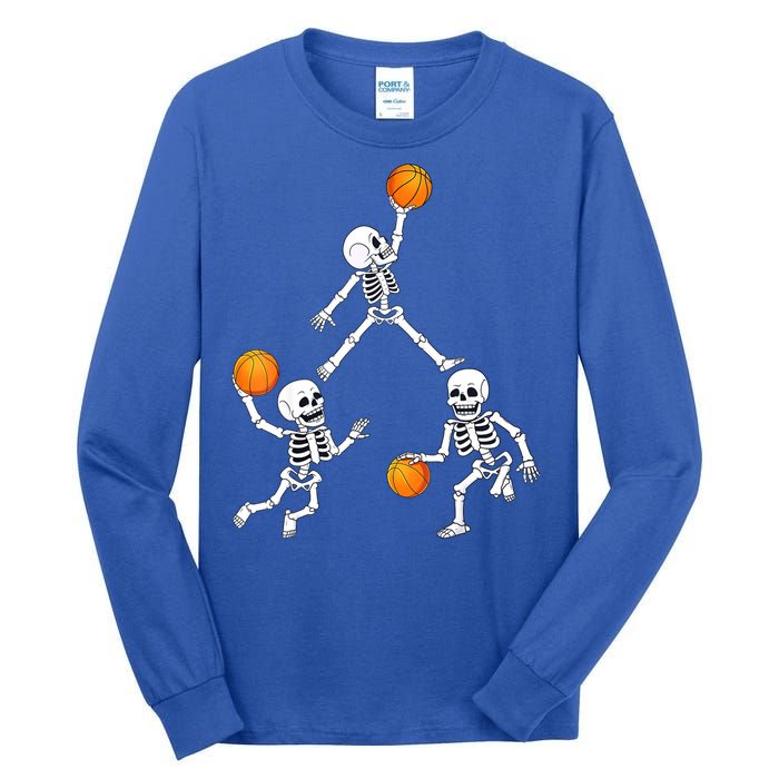 Basketball Halloween Skeleton Dunking Dribble Boys Teen Tall Long Sleeve T-Shirt