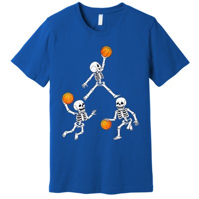 Basketball Halloween Skeleton Dunking Dribble Boys Teen Premium T-Shirt