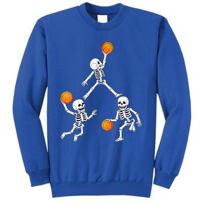 Basketball Halloween Skeleton Dunking Dribble Boys Teen Tall Sweatshirt