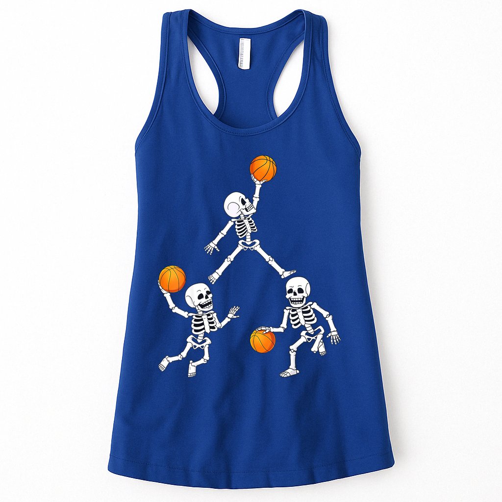 Basketball Halloween Skeleton Dunking Dribble Boys Teen Womens Tank Top